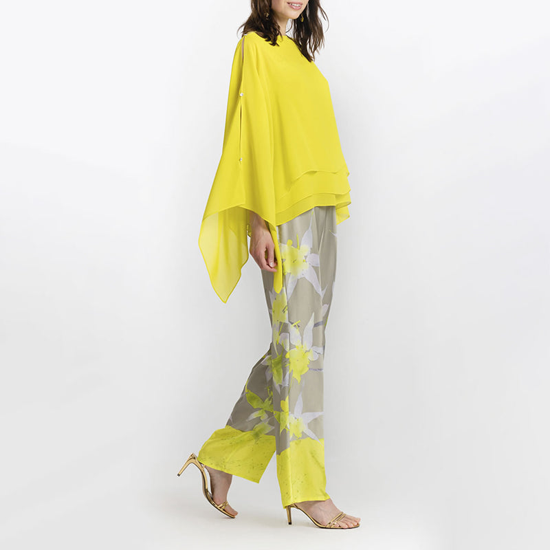 Solid Color Blouse Floral Printed Pants Two-piece Set