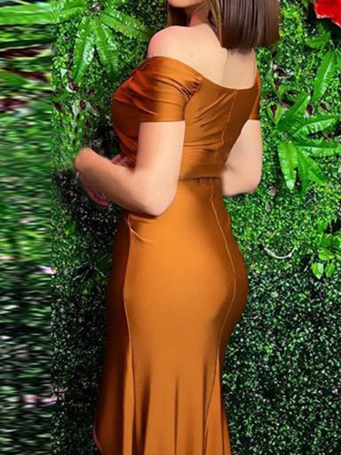 Women's Dresses Solid One Word Collar Slit Dress