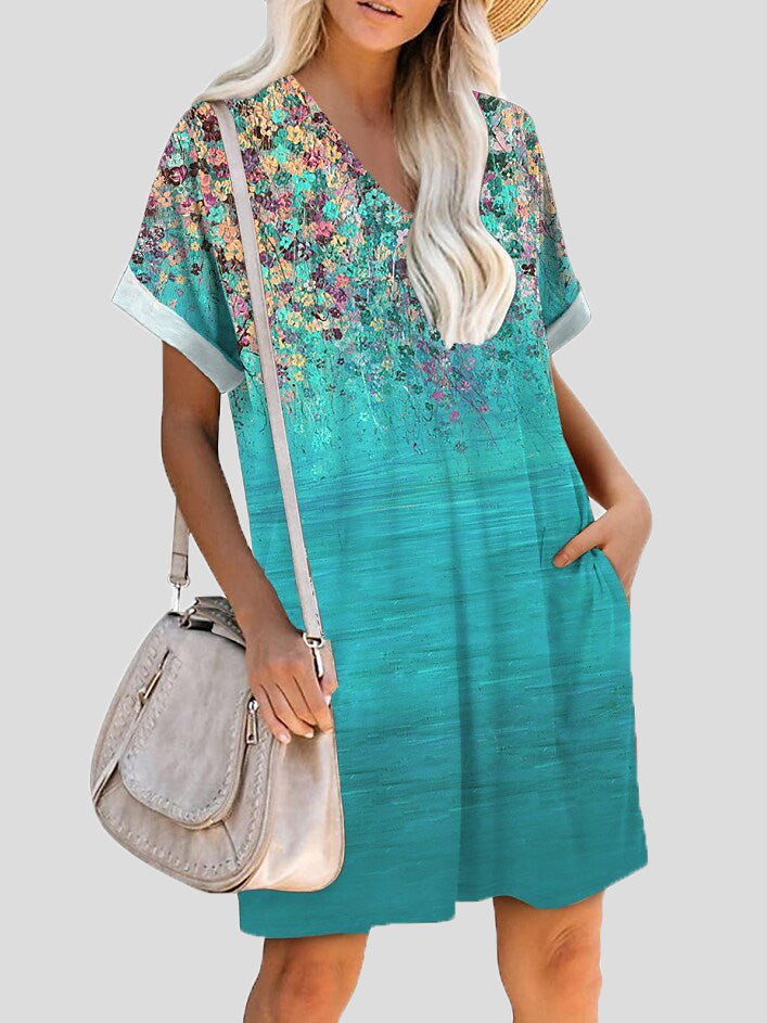 Women's Dresses Printed V-Neck Pocket Short Sleeve Dress