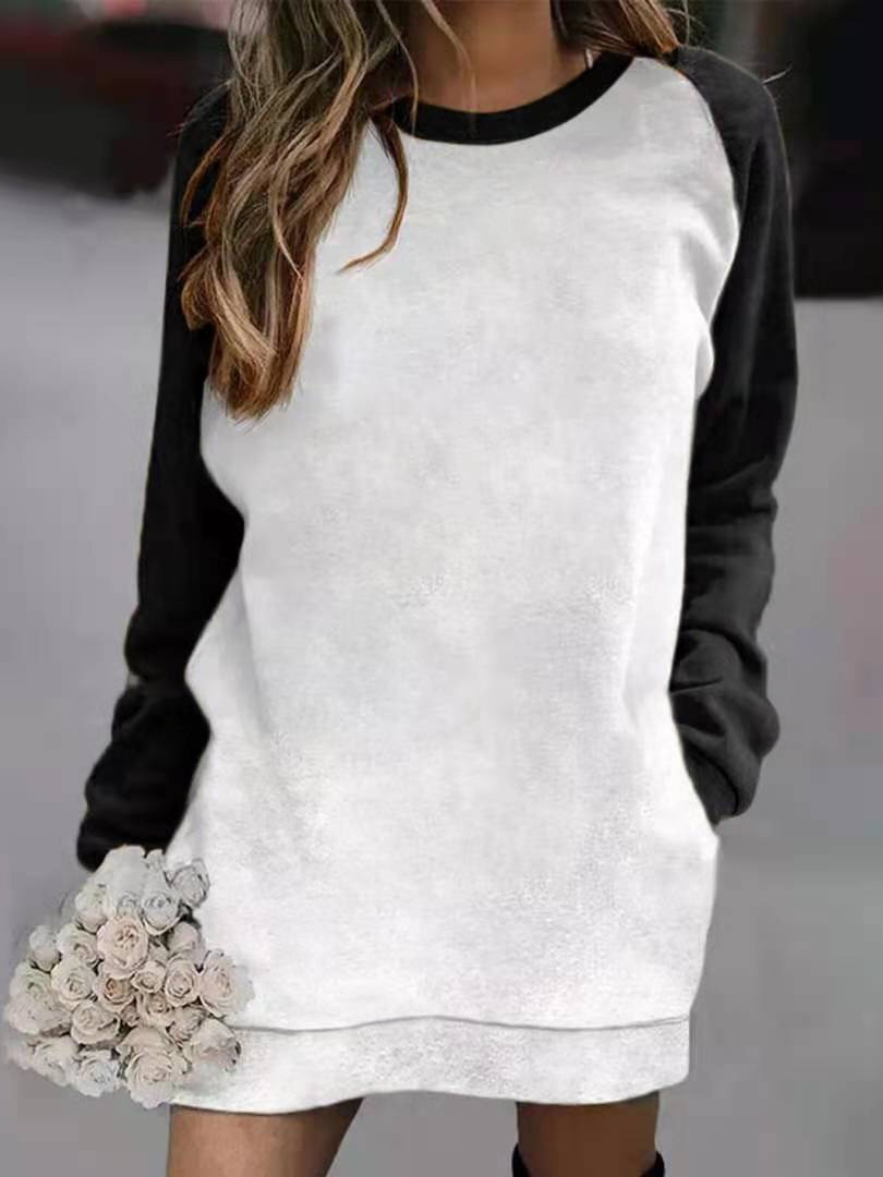 Women's Dresses Contrast Color Long Sleeve Loose Pocket Dress