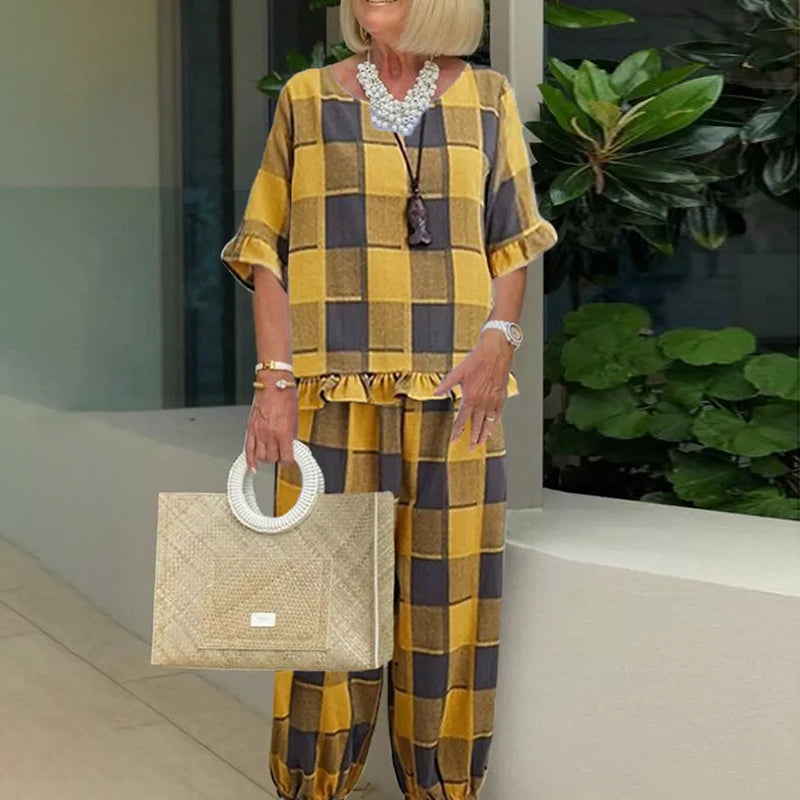 Classic Plaid Printed Ruffle Casual Two-piece Set