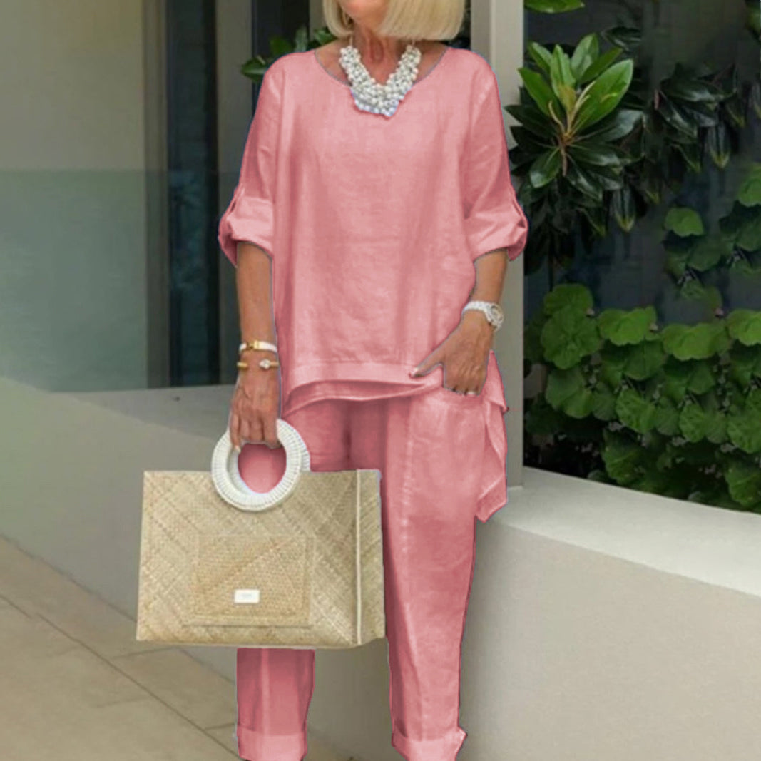 PLUS Cotton Linen Tunic & Pants Two-piece Set