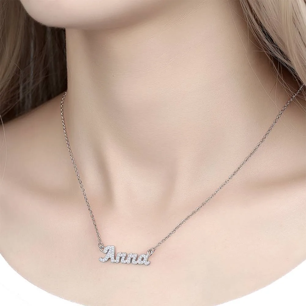 Sparkling Custom Name Necklace – Personalized Bridesmaid Gift with Crystal Accents in Silver