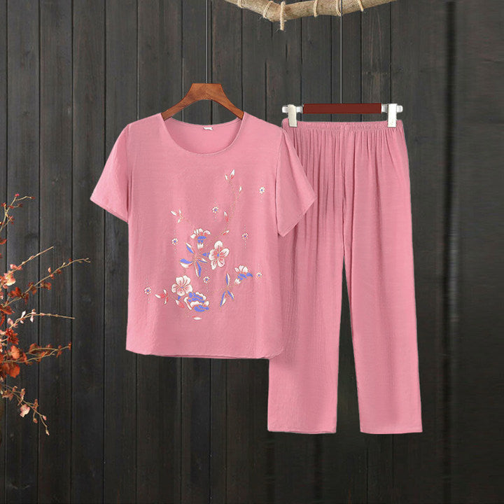 Floral Printed Short Sleeve T-shirt & Pants Two-piece Set