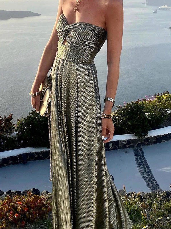 Women's Dresses Shiny Tube Top Hollow Sleeveless Dress