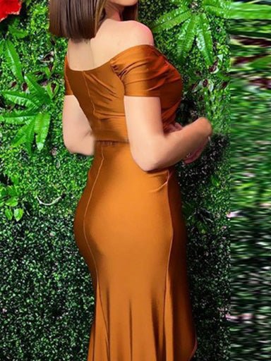 Women's Dresses Solid One Word Collar Slit Dress