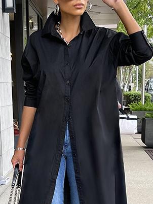 Women's Dresses Fashion Solid Button Split Shirt Coat Dress