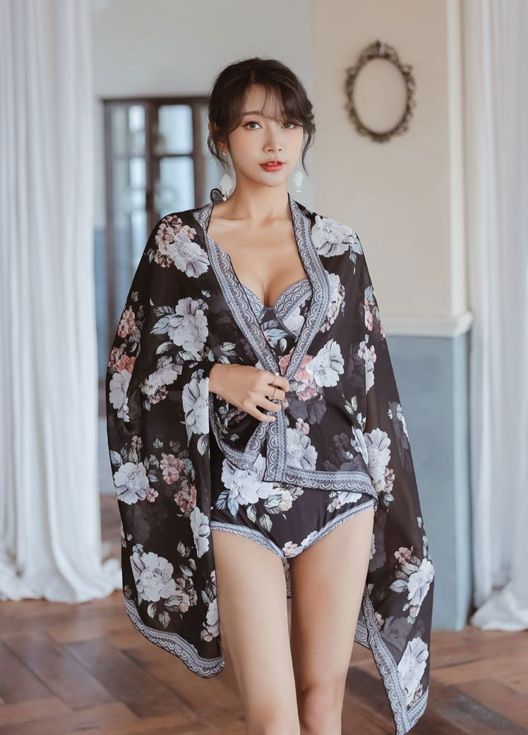 2Pack Floral Sexy One Piece Swimsuit and Cover Up