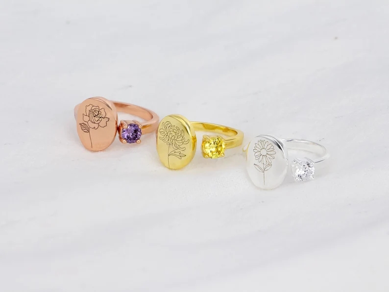Birth Stone Birth flower Rings