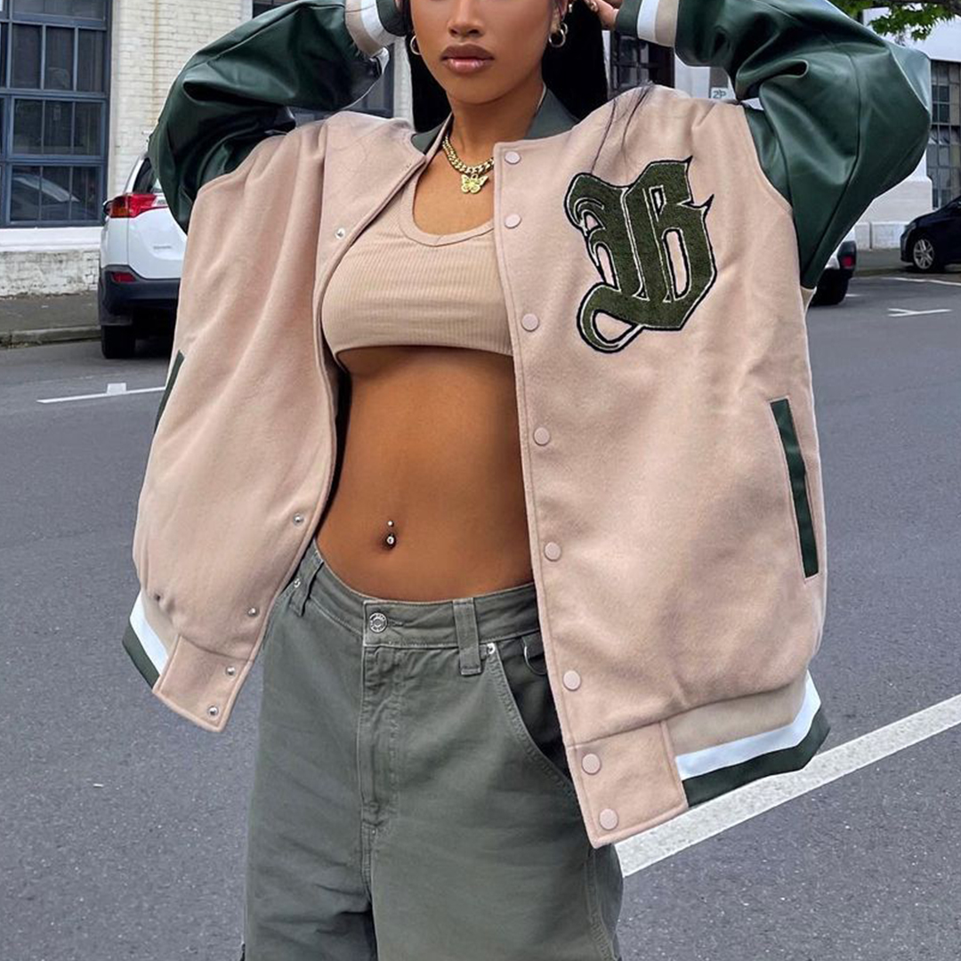 Green Jacket Color Block Loose Jacket