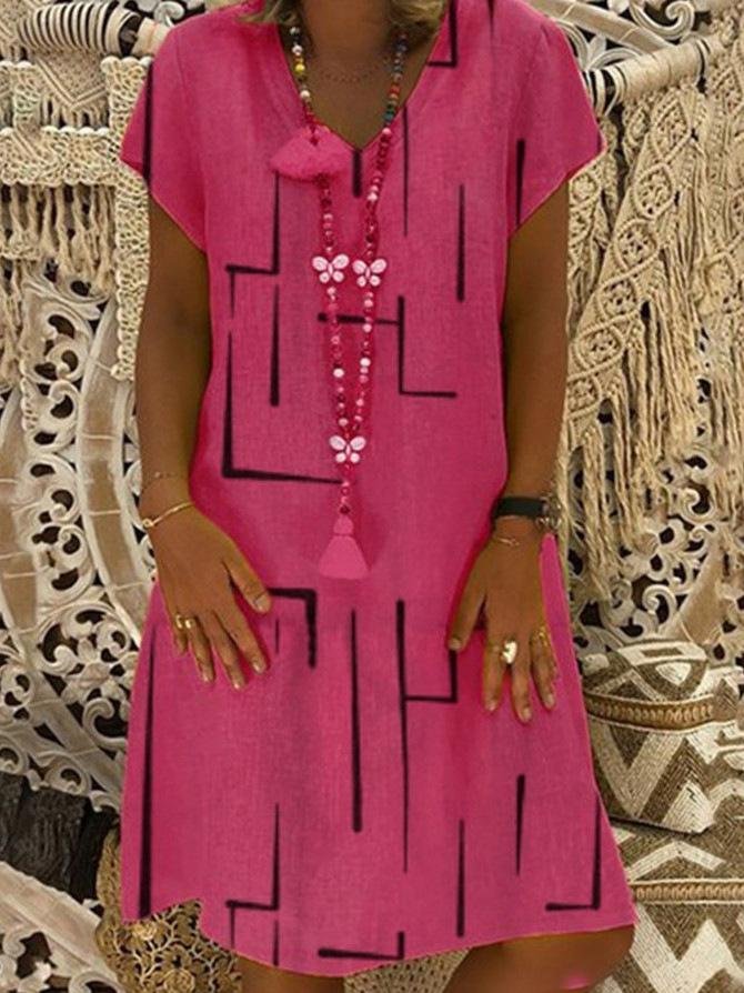 Casual Plus Size V-neck Knee-length Dress