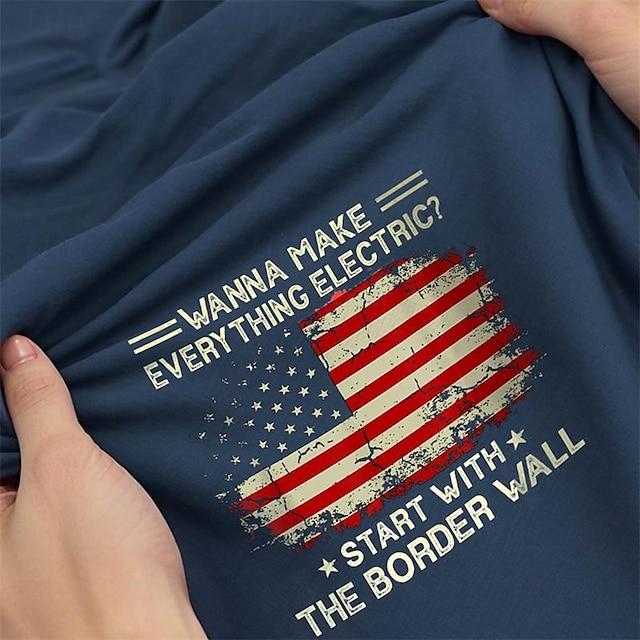 Border Wall Inspired American Flag 3D Print Henley T-Shirt in Street Style for Sports and Outdoor Activities