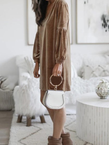 Women's Dresses V-Neck Velvet Long sleeve Dress