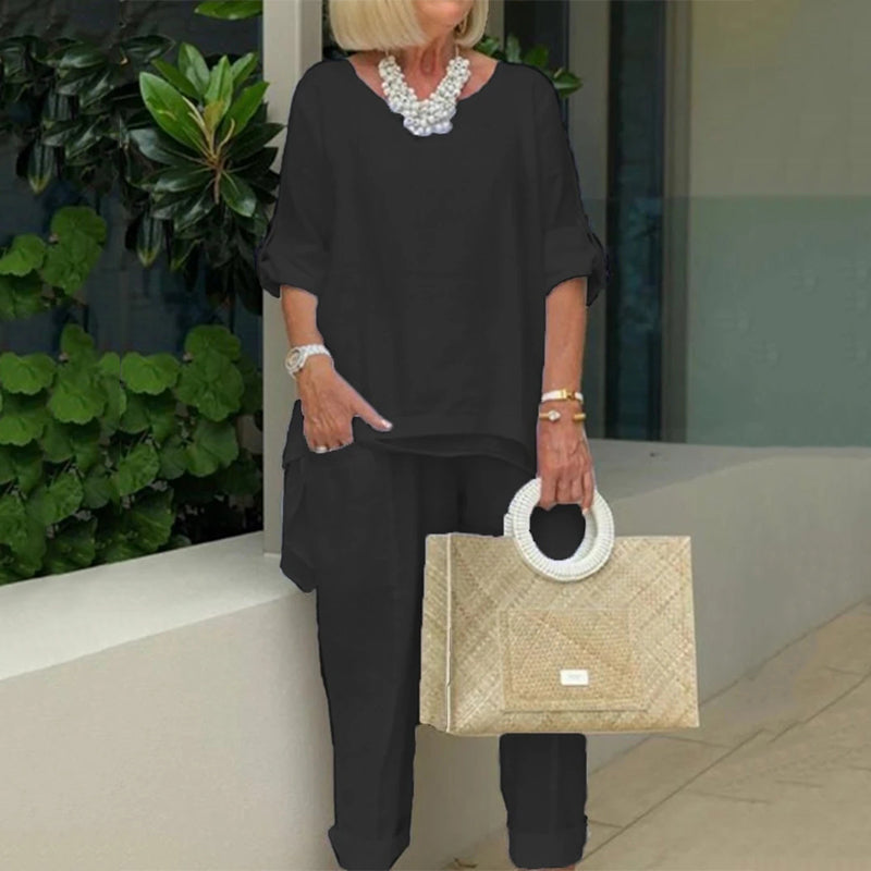 PLUS Cotton Linen Tunic & Pants Two-piece Set