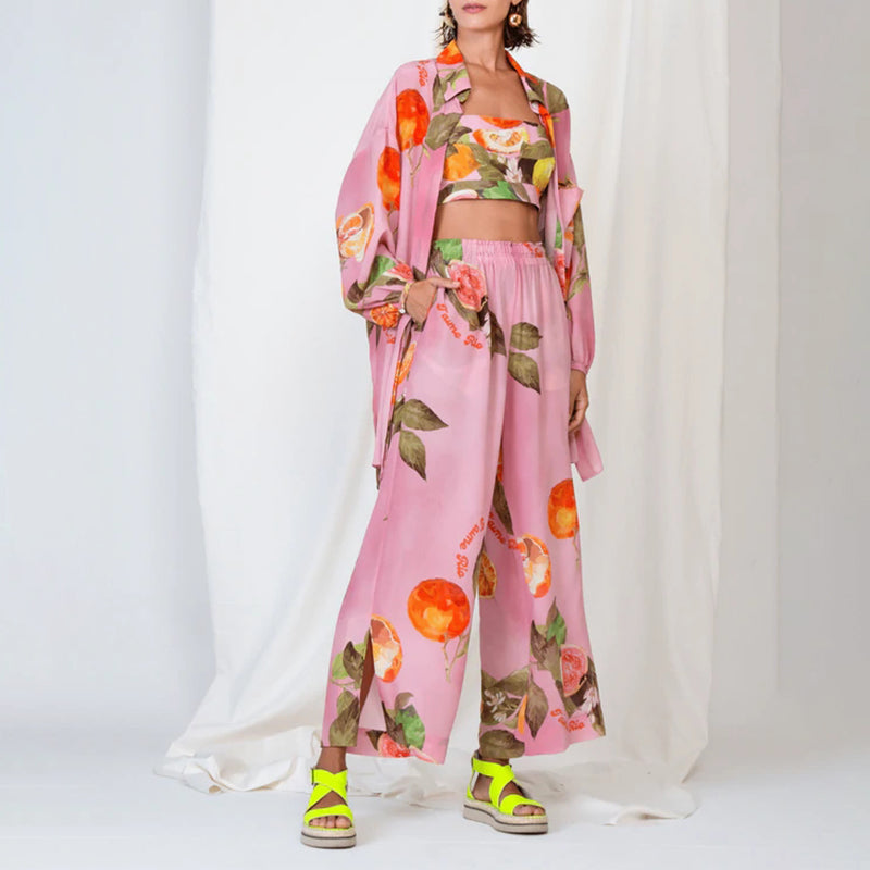 Cute Fruit Printed Loose Shirt & Pants Two-piece Set