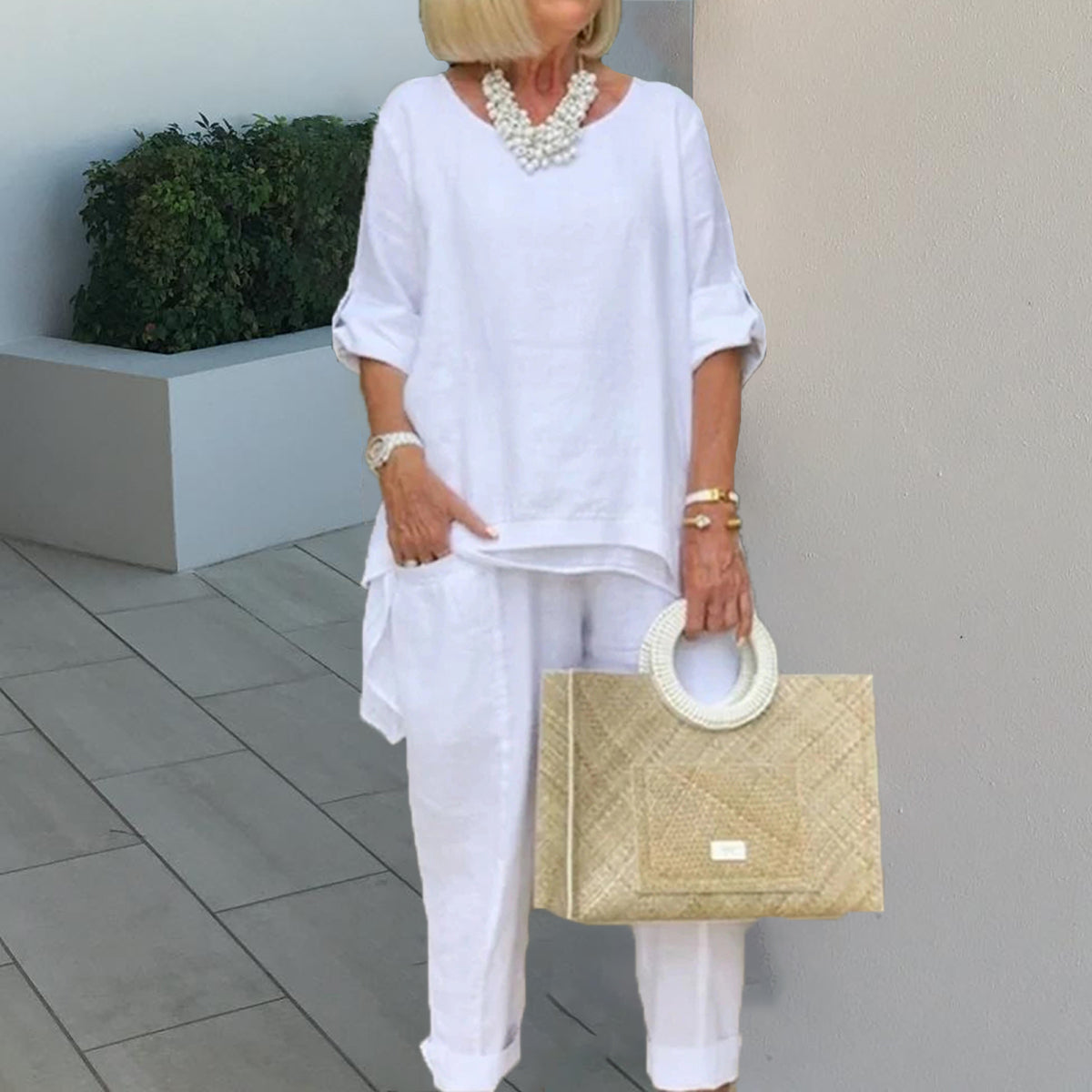 PLUS Cotton Linen Tunic & Pants Two-piece Set