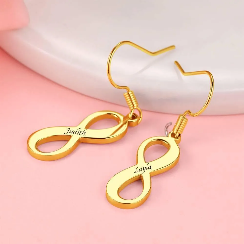 Custom Engraved Infinity Earrings – Personalized Gold Plated Jewelry