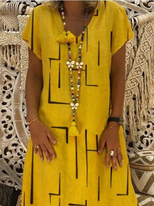 Casual Plus Size V-neck Knee-length Dress