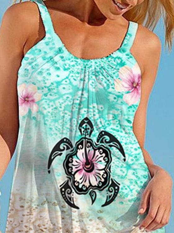 Underwater Animal Turtle Cartoon Print Suspender Casual Dres