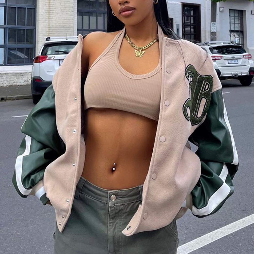 Green Jacket Color Block Loose Jacket