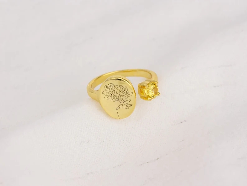 Birth Stone Birth flower Rings