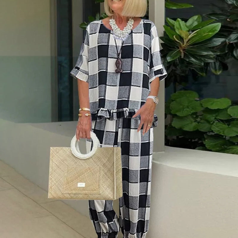 Classic Plaid Printed Ruffle Casual Two-piece Set