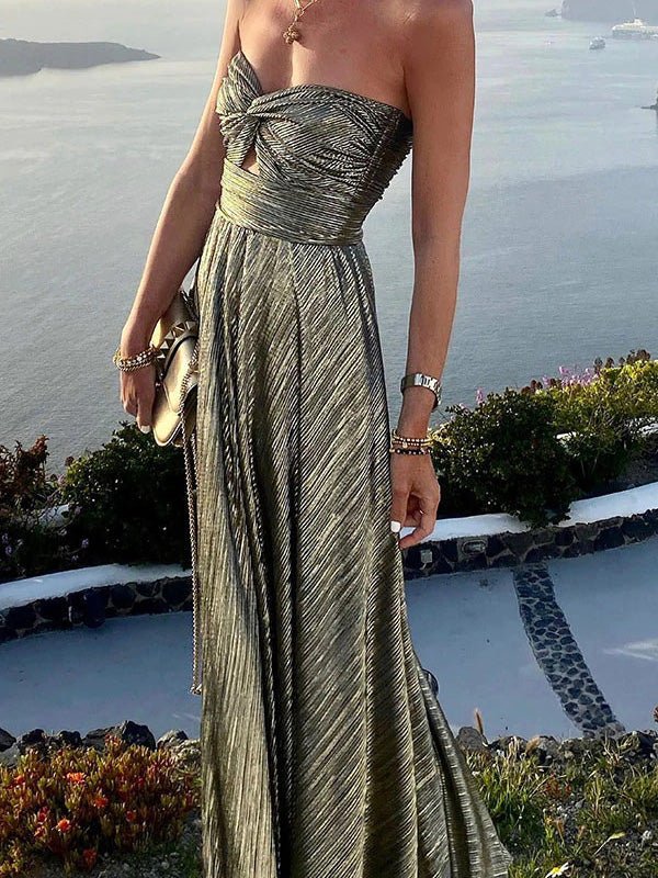 Women's Dresses Shiny Tube Top Hollow Sleeveless Dress