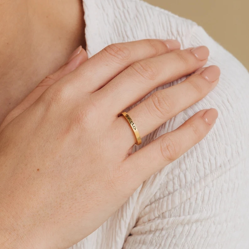 Thin Custom Ring with Engraved Flowers