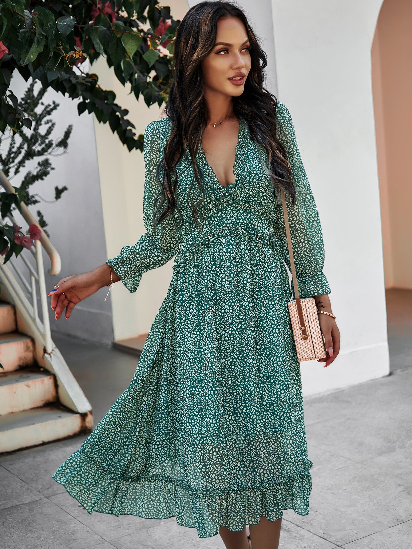 ZARNISH MIDI DRESS - BASIL