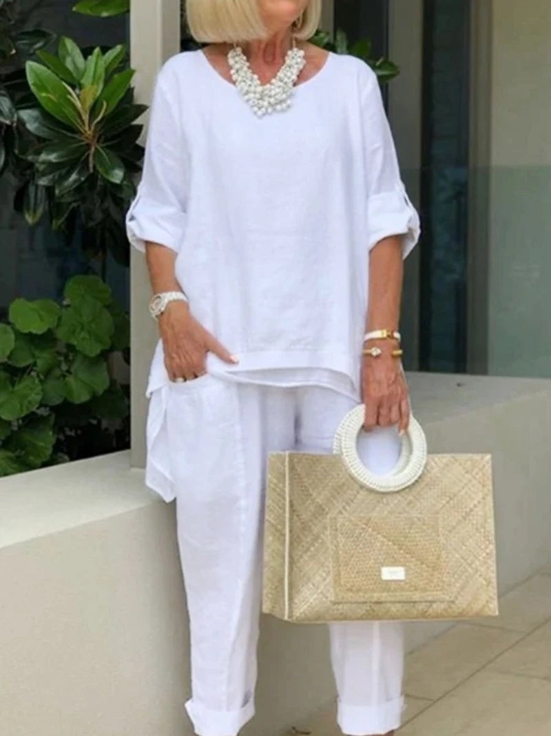 PLUS Cotton Linen Tunic & Pants Two-piece Set