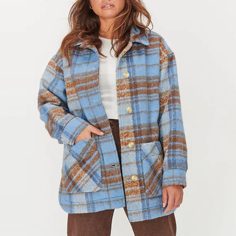 Women Vintage Plaid Wool Jacket