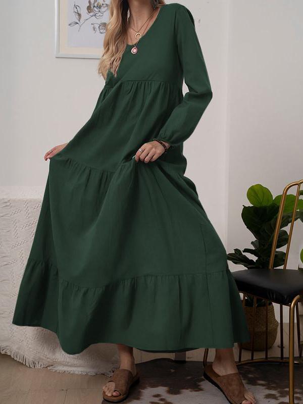 Women's Dresses Solid V-Neck Long Sleeve Maxi Dress
