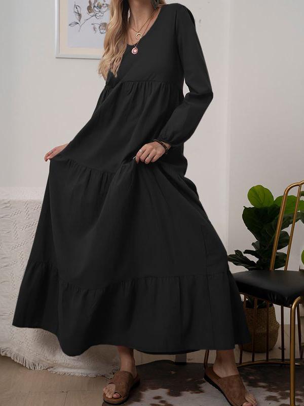Women's Dresses Solid V-Neck Long Sleeve Maxi Dress